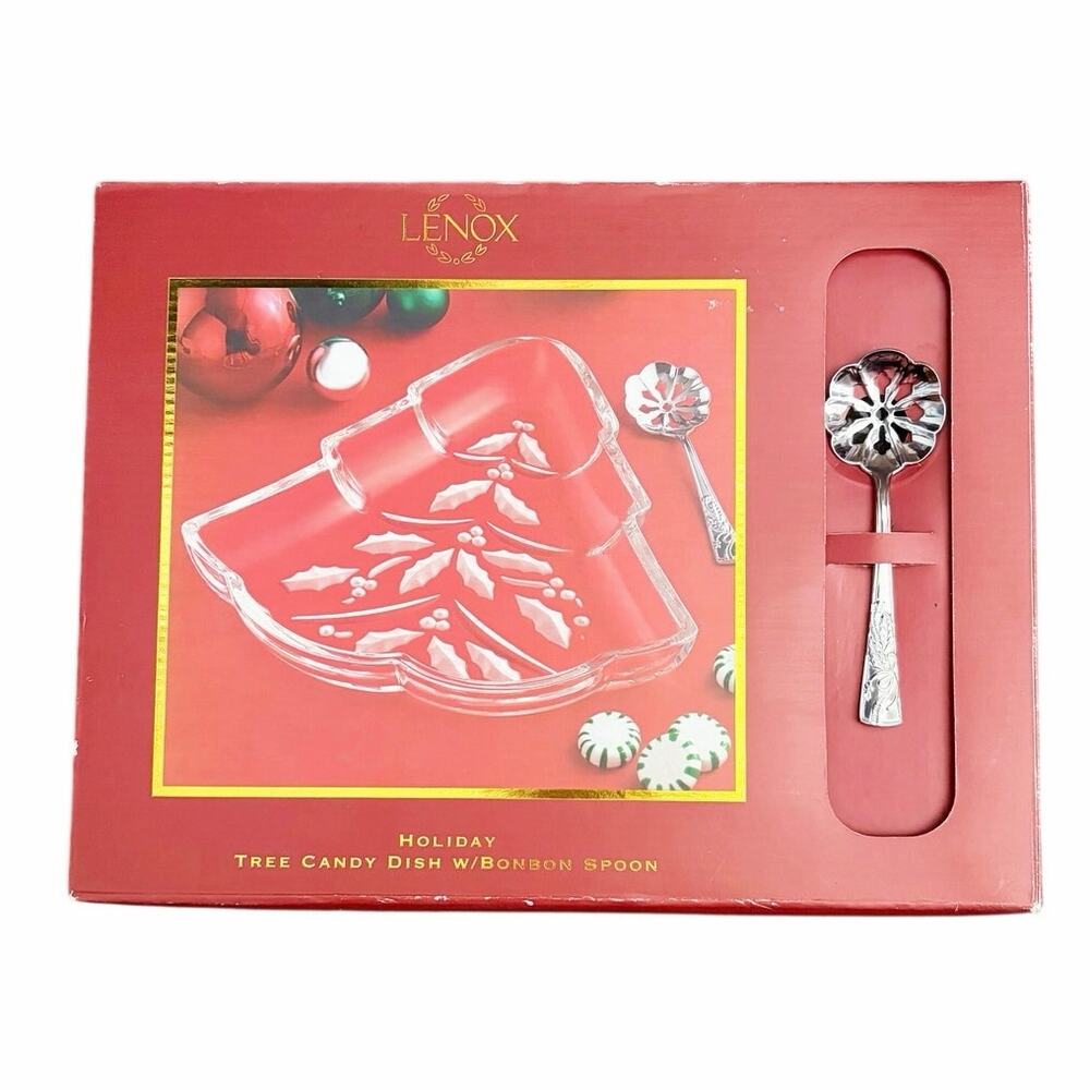 Lenox Candy Dish and Bonbon Spoon Christmas Glass